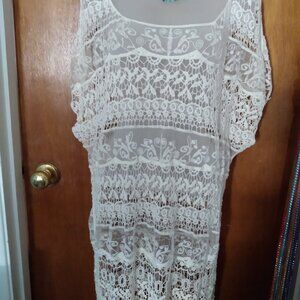 Ladies Ivory Crochet Knit Bathing Suit / Tank Top Cover Up One Size la vie 89